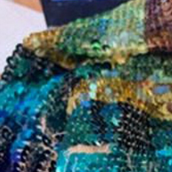 Mac Duggal Rainbow Striped Sequin Cocktail Long Sleeve Mini Dress - Picture 5 of 5